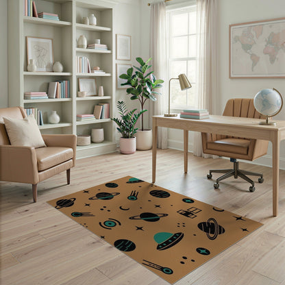 Retro Space Planets Kids Cartoon Area Rug