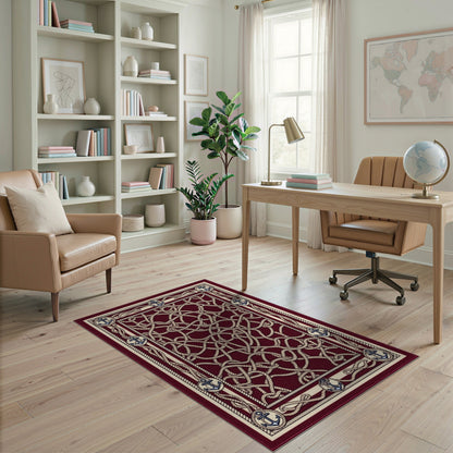 Coastal Beach Red Nautical Anchor Rope Area Rug