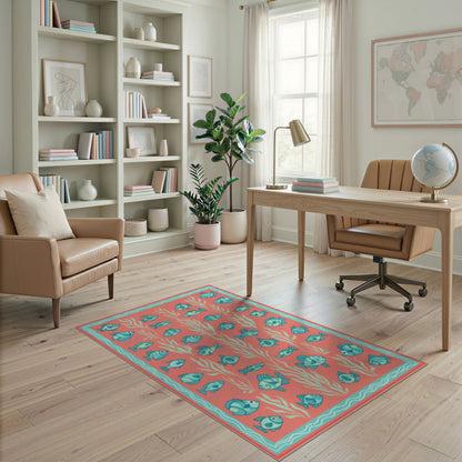 Blue Fish Coral Washable Area Rug