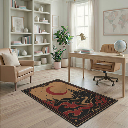 Red Crescent Moon Castle Area Rug