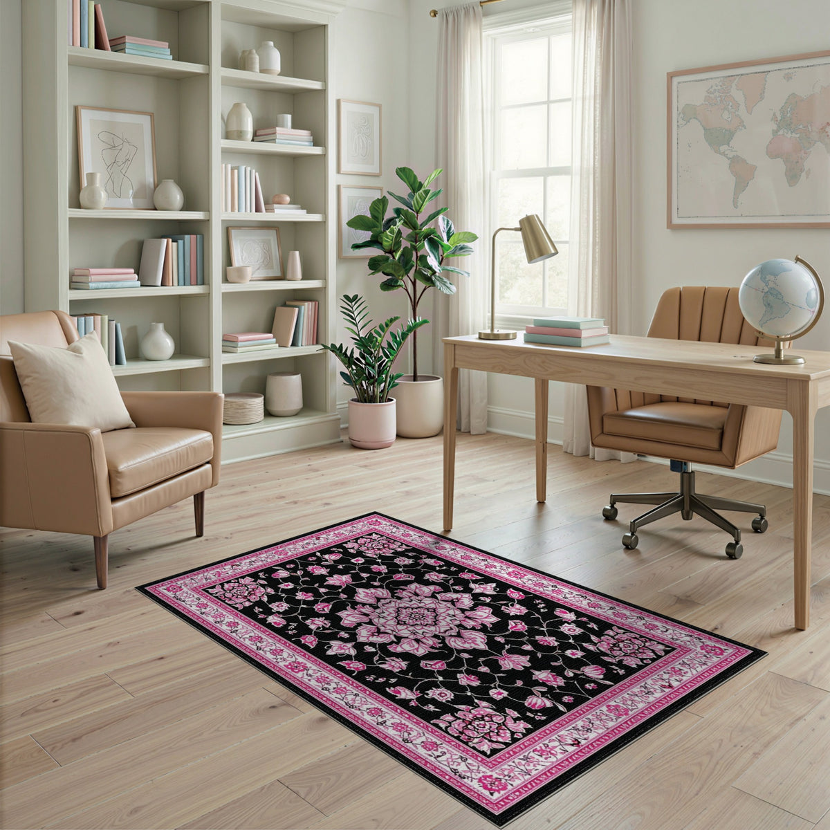 Pink Floral Medallion Area Rug