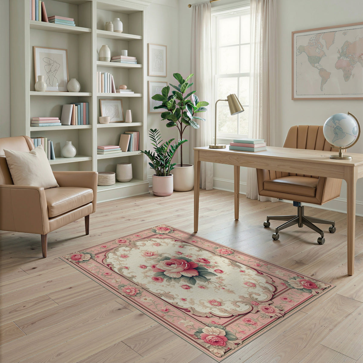 Pink Rose Floral Vintage Area Rug