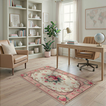 Pink Rose Floral Vintage Area Rug
