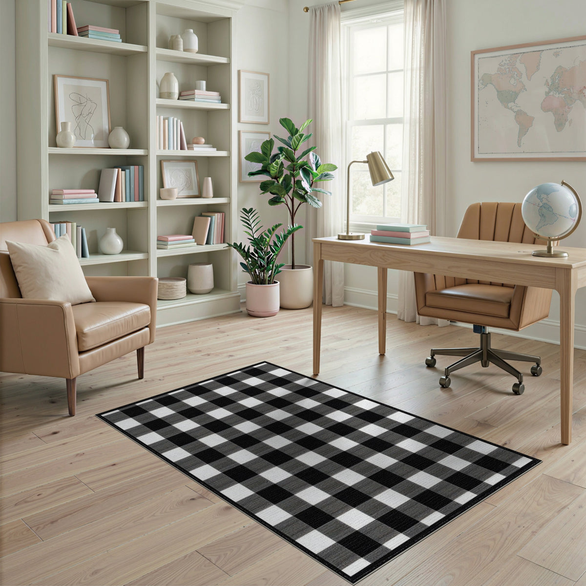 Black White Checkered Geometric Area Rug