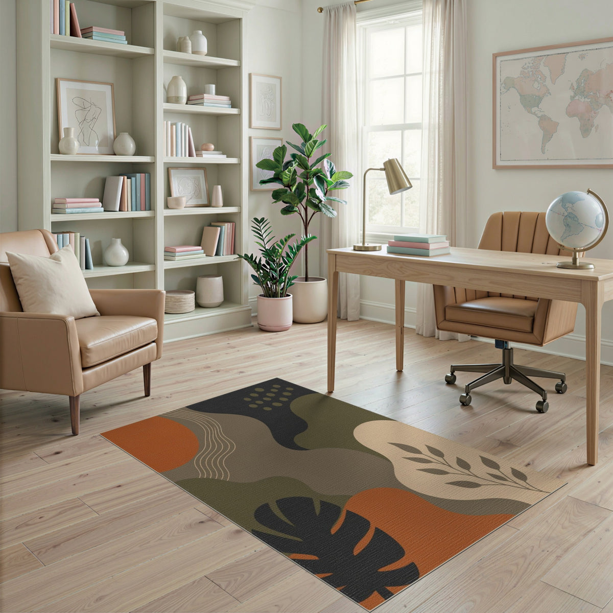 Earthy Abstract Leaf Area Rug