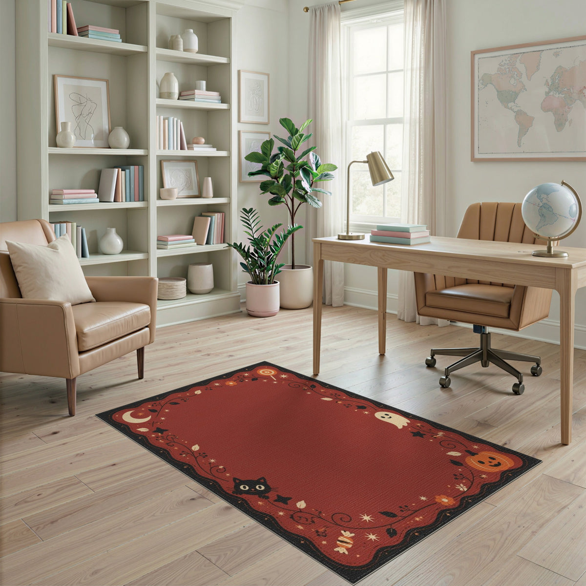 Red Halloween Kids Cartoon Area Rug