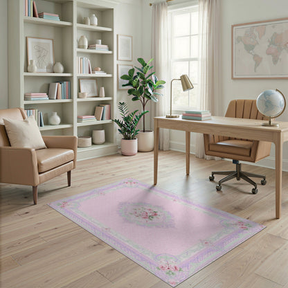 Pink Rose Floral Vintage Area Rug