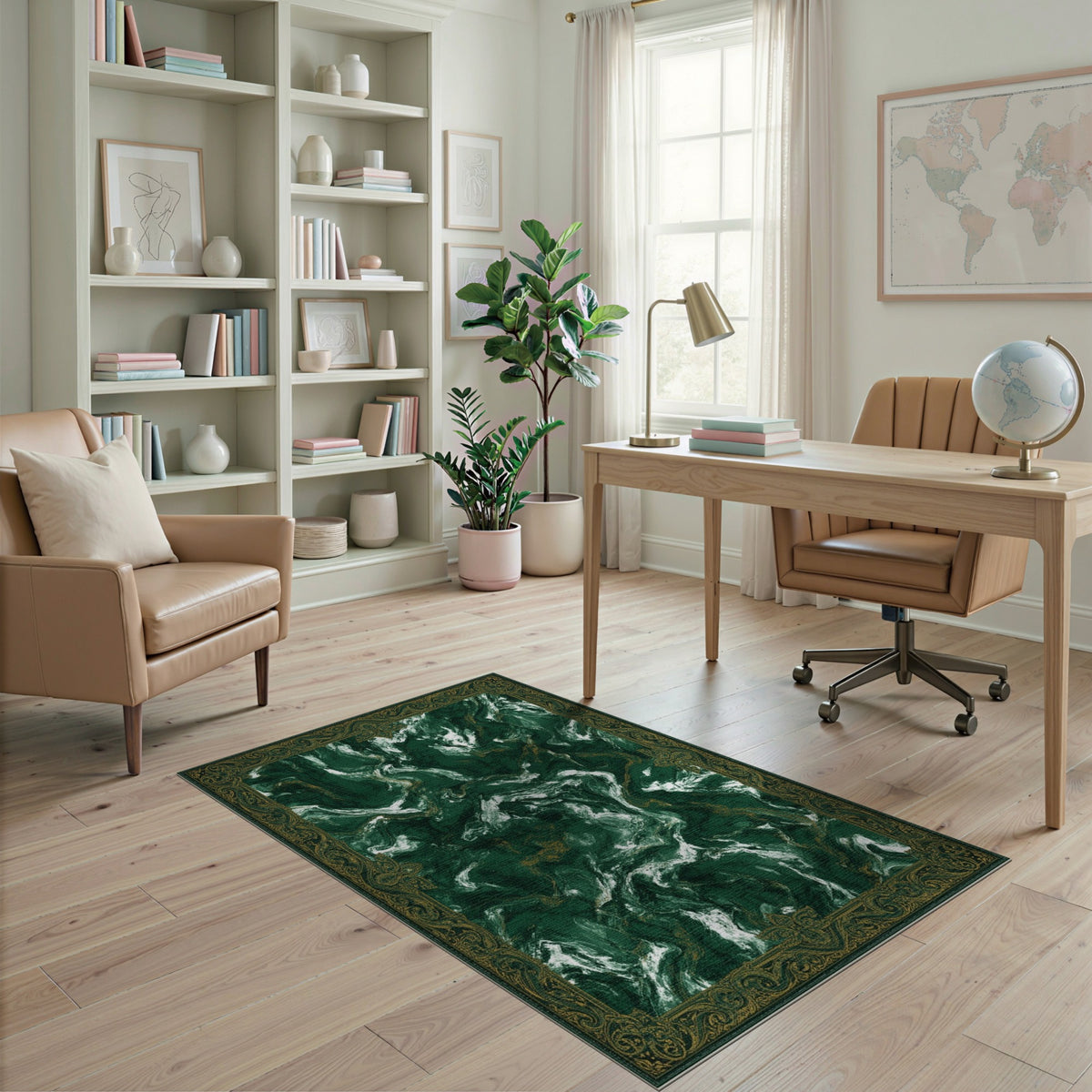 Emerald Green Marble Traditional Area Rug