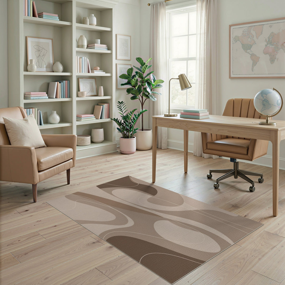 Abstract Brown Flow Area Rug