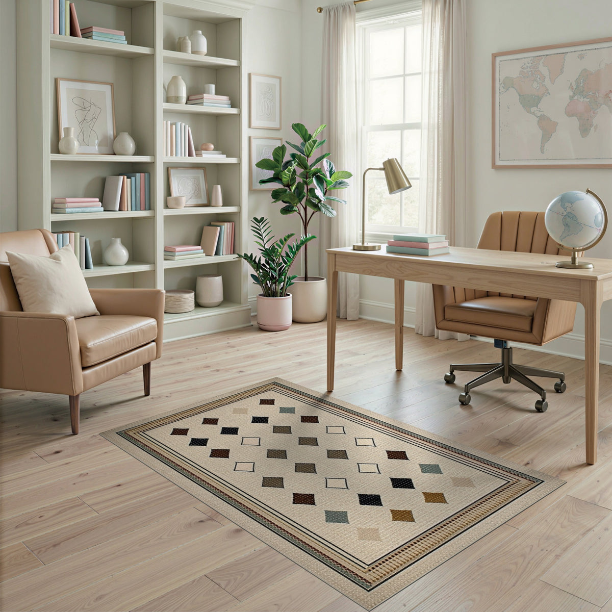 Beige Geometric Diamond Area Rug