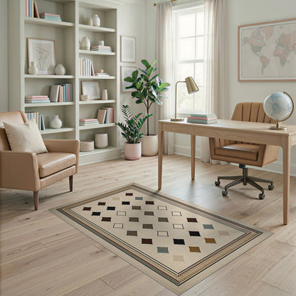 Beige Geometric Diamond Area Rug