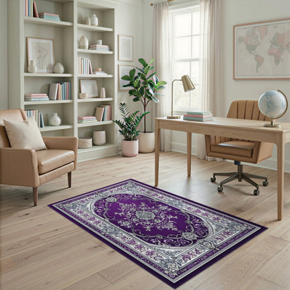 Traditional Persian Purple Floral Medallion Area Rug