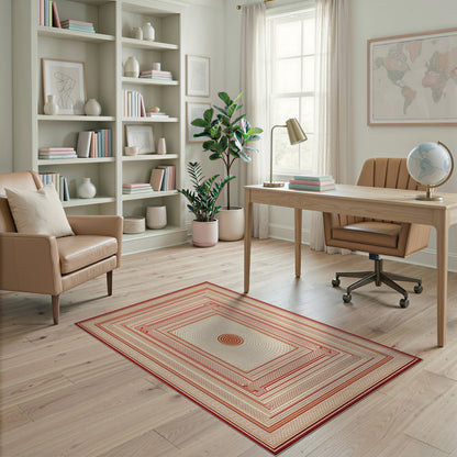 Red Geometric Concentric Circle Area Rug