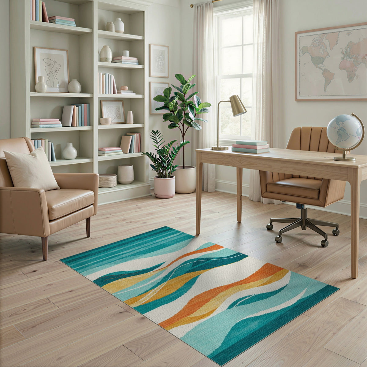 Teal Wave Abstract Area Rug