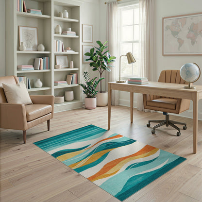 Teal Wave Abstract Area Rug