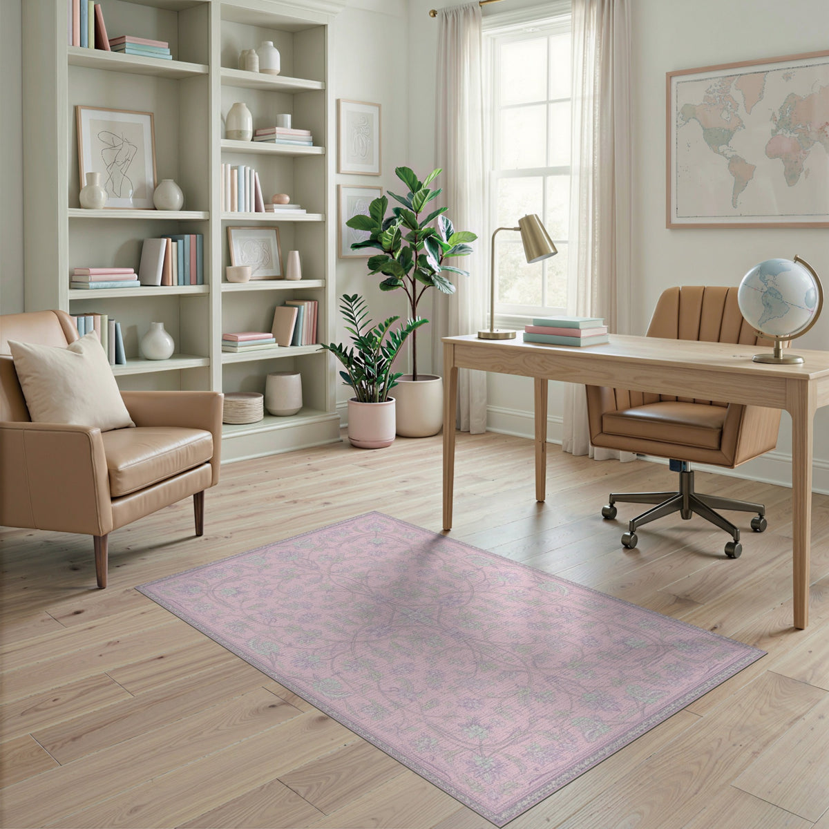Pink Floral Vintage Area Rug