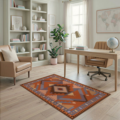 Geometric Southwestern Geometric Orange Area Rug