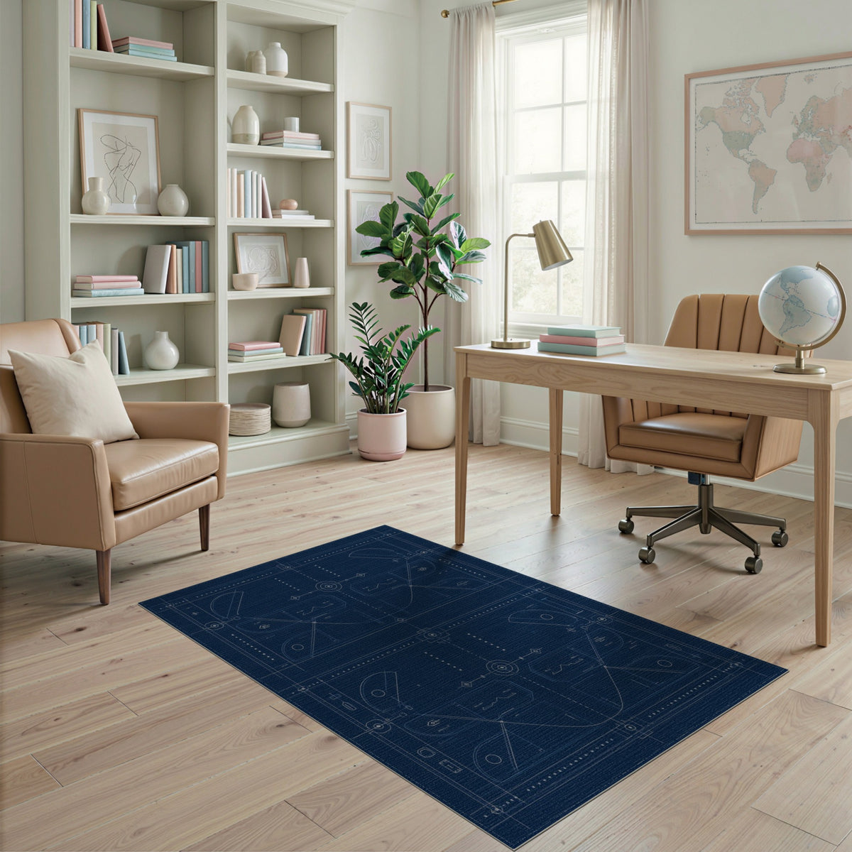 Blue Geometric Blueprint Area Rug