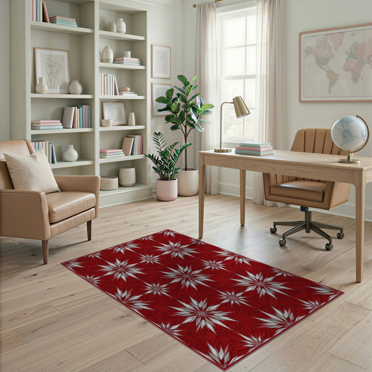 Red Starburst Geometric Red Area Rug