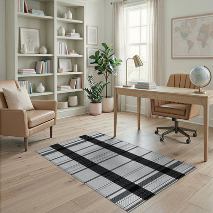 Black and White Plaid Black White Plaid Geometric Area Rug