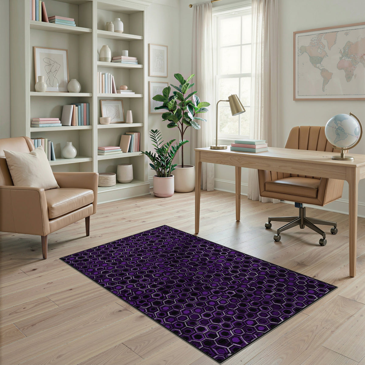 Purple Hexagon Geometric Modern Area Rug