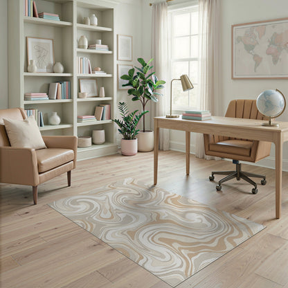 Beige Neutral Swirl Abstract Area Rug