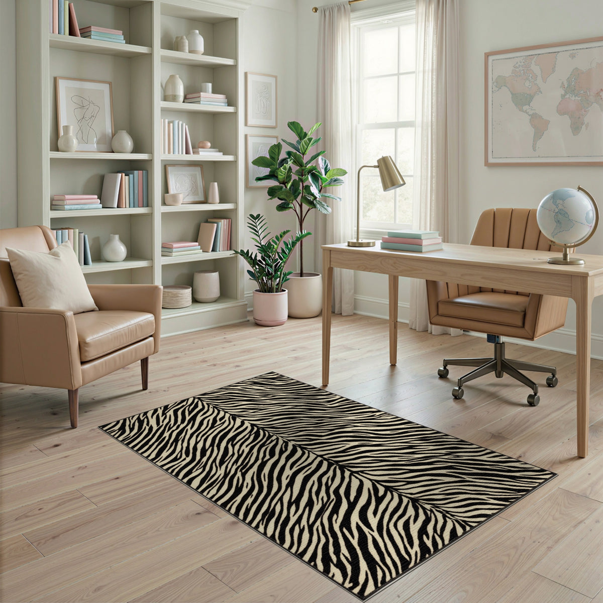 Geometric Modern Black and White Zebra Stripe Black White Area Rug
