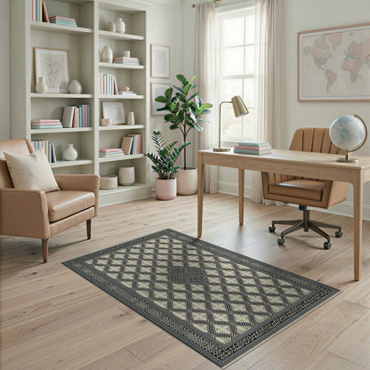 Black White Geometric Lattice No. 7 Area Rug