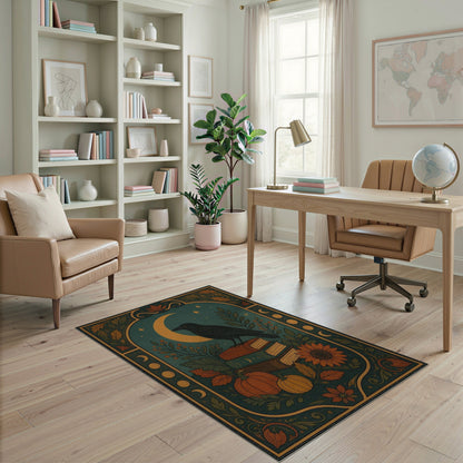 Raven Books Pumpkin Teal Area Rug