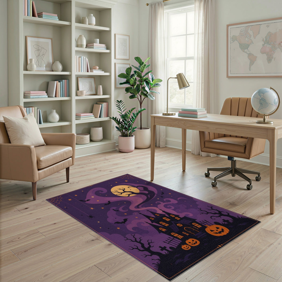 Spooky Haunted House Purple Area Rug