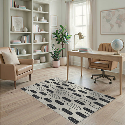 Black and White Black White Geometric Oval Area Rug
