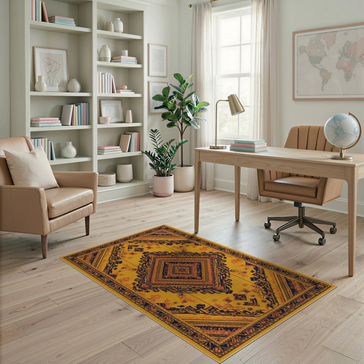 Yellow Southwestern Diamond Medallion Rug