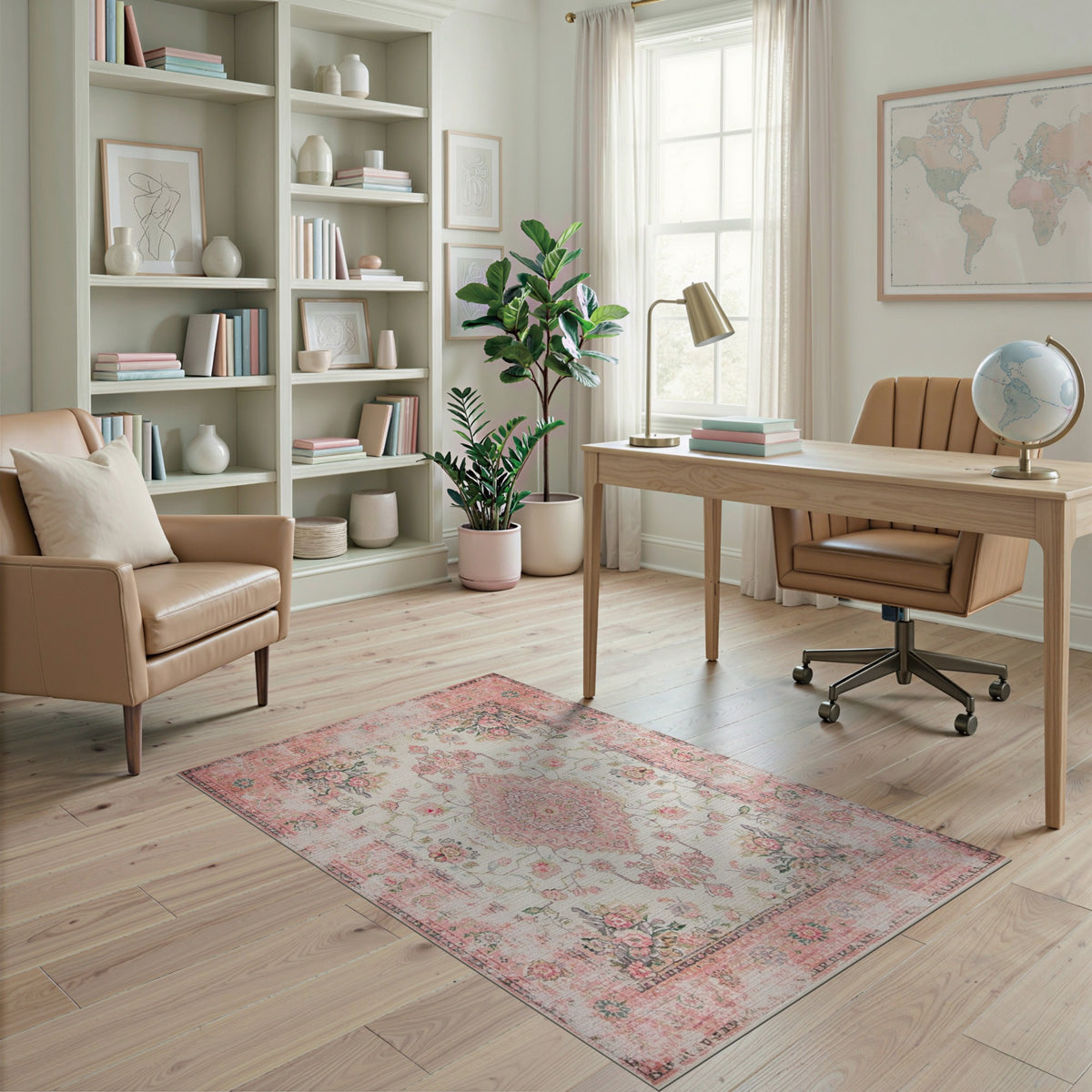 Pink Floral Vintage Area Rug