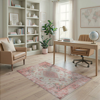Pink Floral Vintage Area Rug