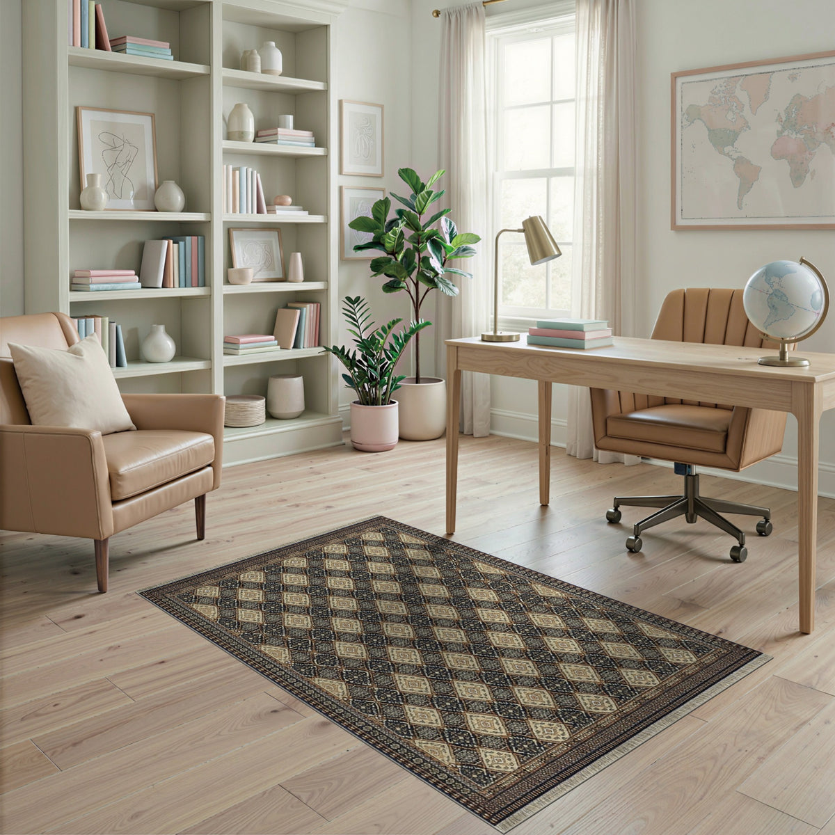 Brown Tan Traditional Diamond Area Rug