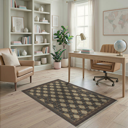 Brown Tan Traditional Diamond Area Rug