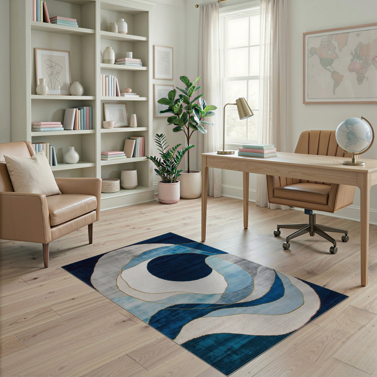 Blue Abstract Swirl Area Rug