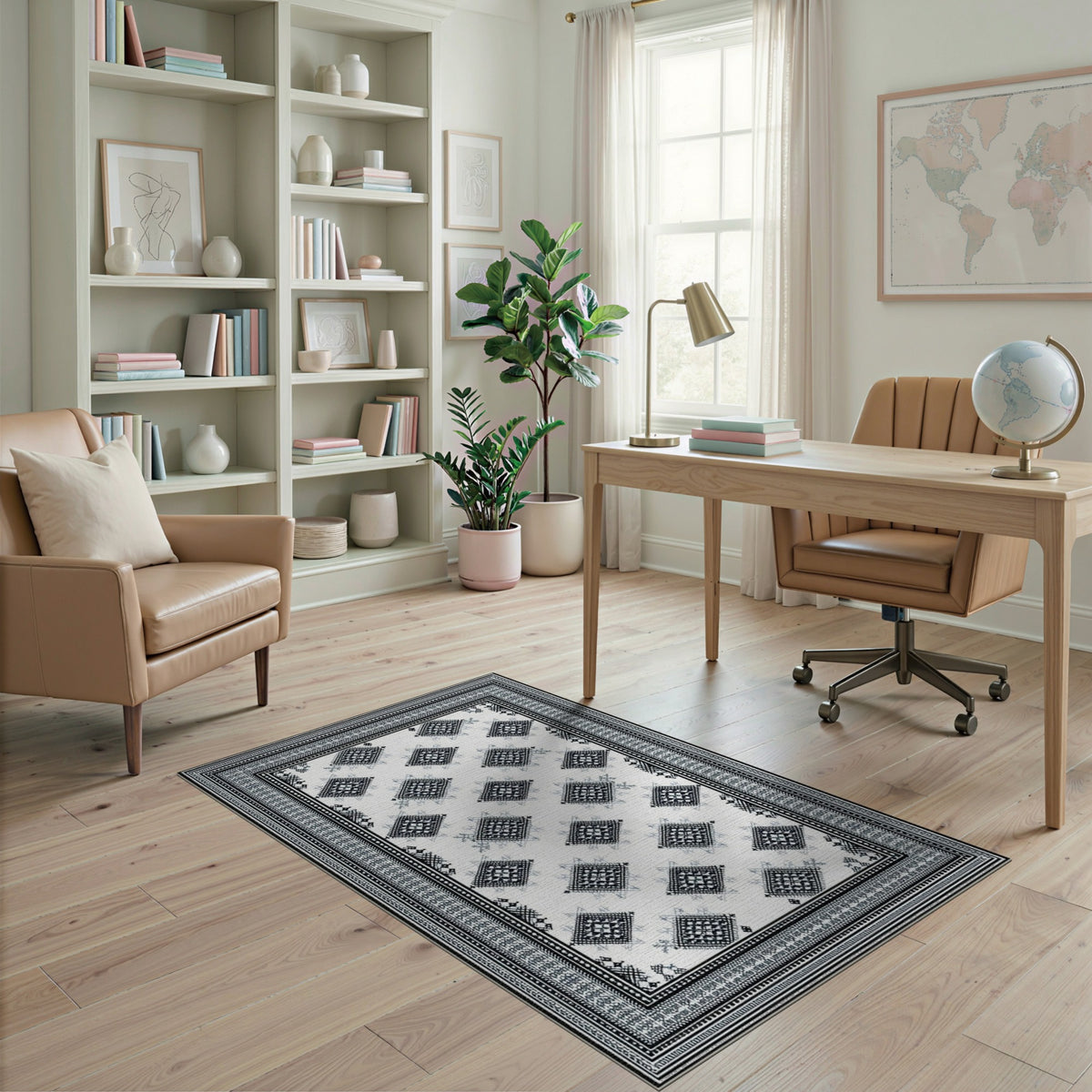 Black White Heritage Tribal Area Rug