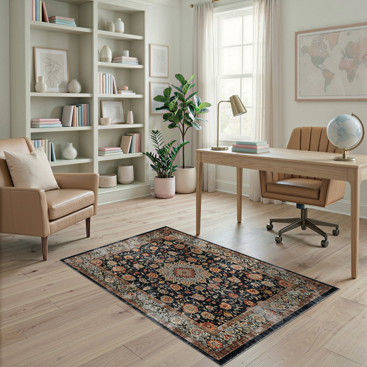 Multi-color and Patterns Black Persian Floral Area Rug
