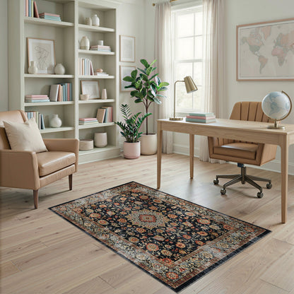 Multi-color and Patterns Black Persian Floral Area Rug