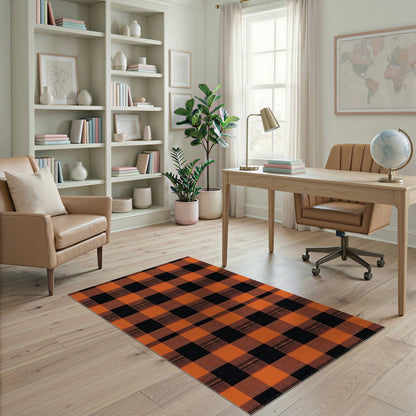 Black Orange Black Buffalo Plaid Area Rug