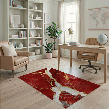 Red Marble Gold Vein Area Rug