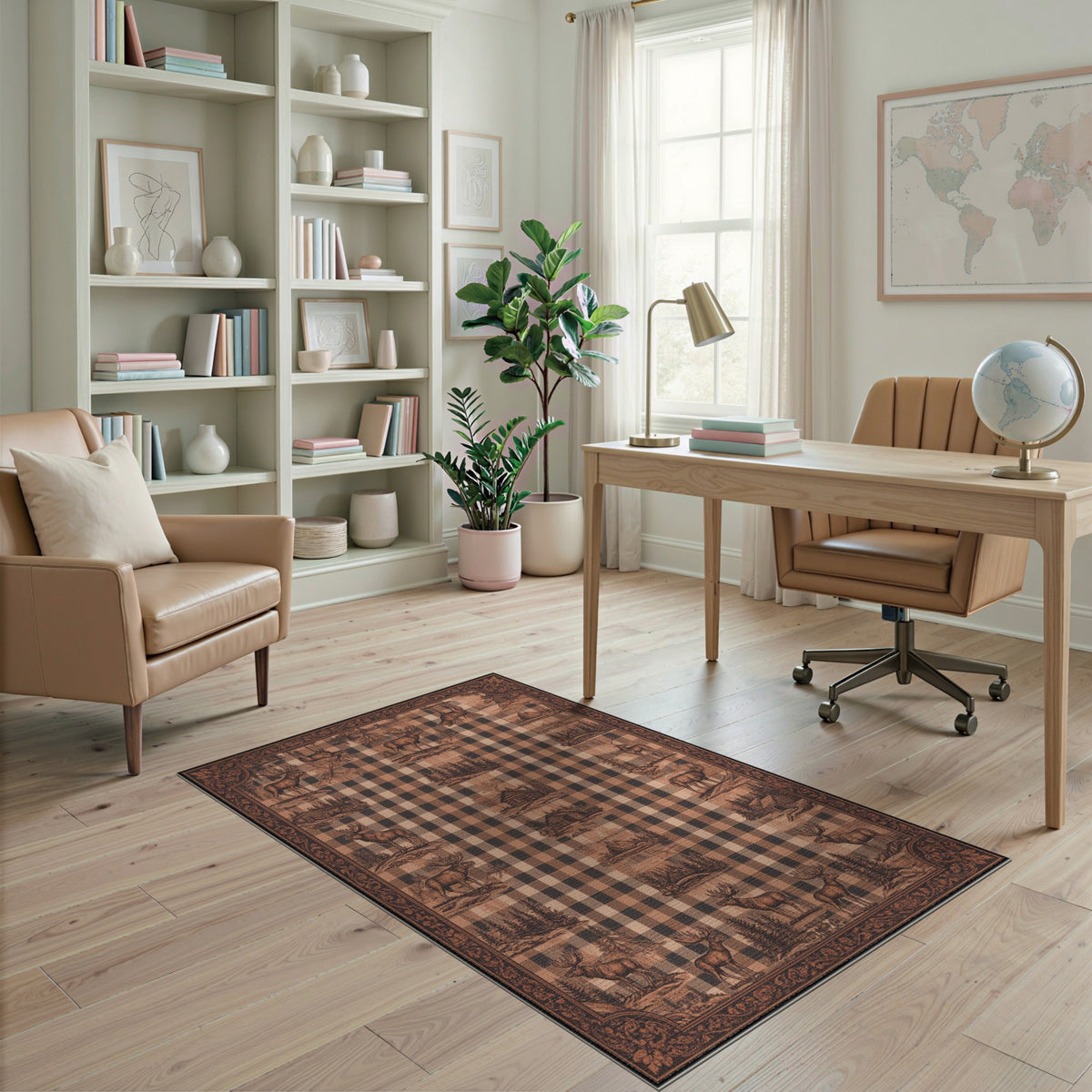 Rustic Moose Checkered Area Rug