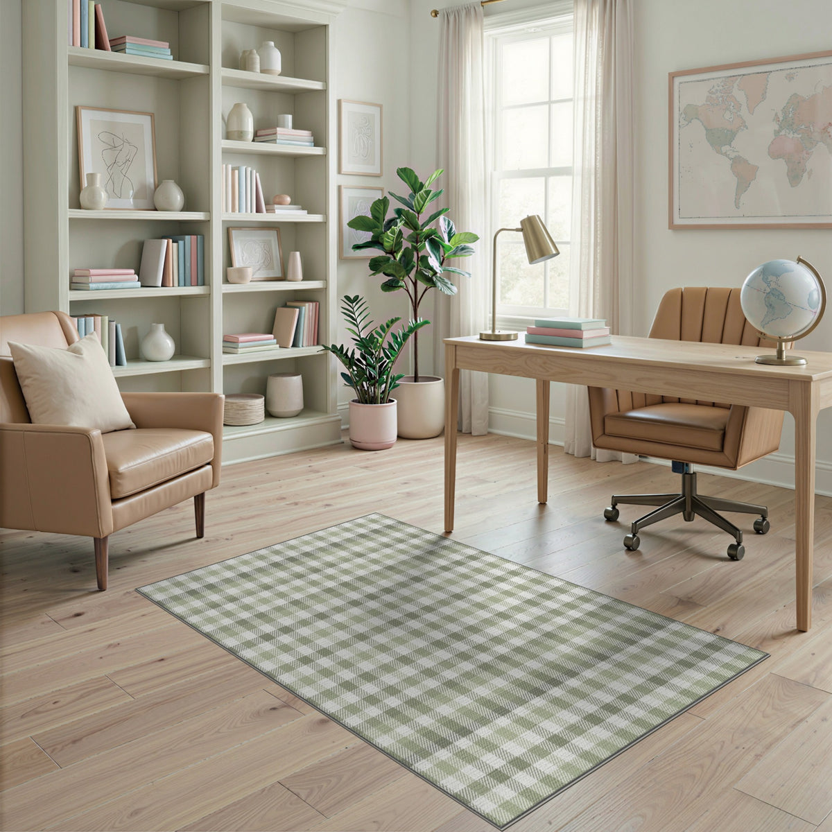 Green Checkered Gingham Area Rug