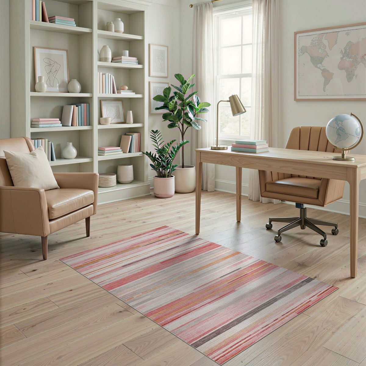 Blush Pink Striped Abstract Area Rug