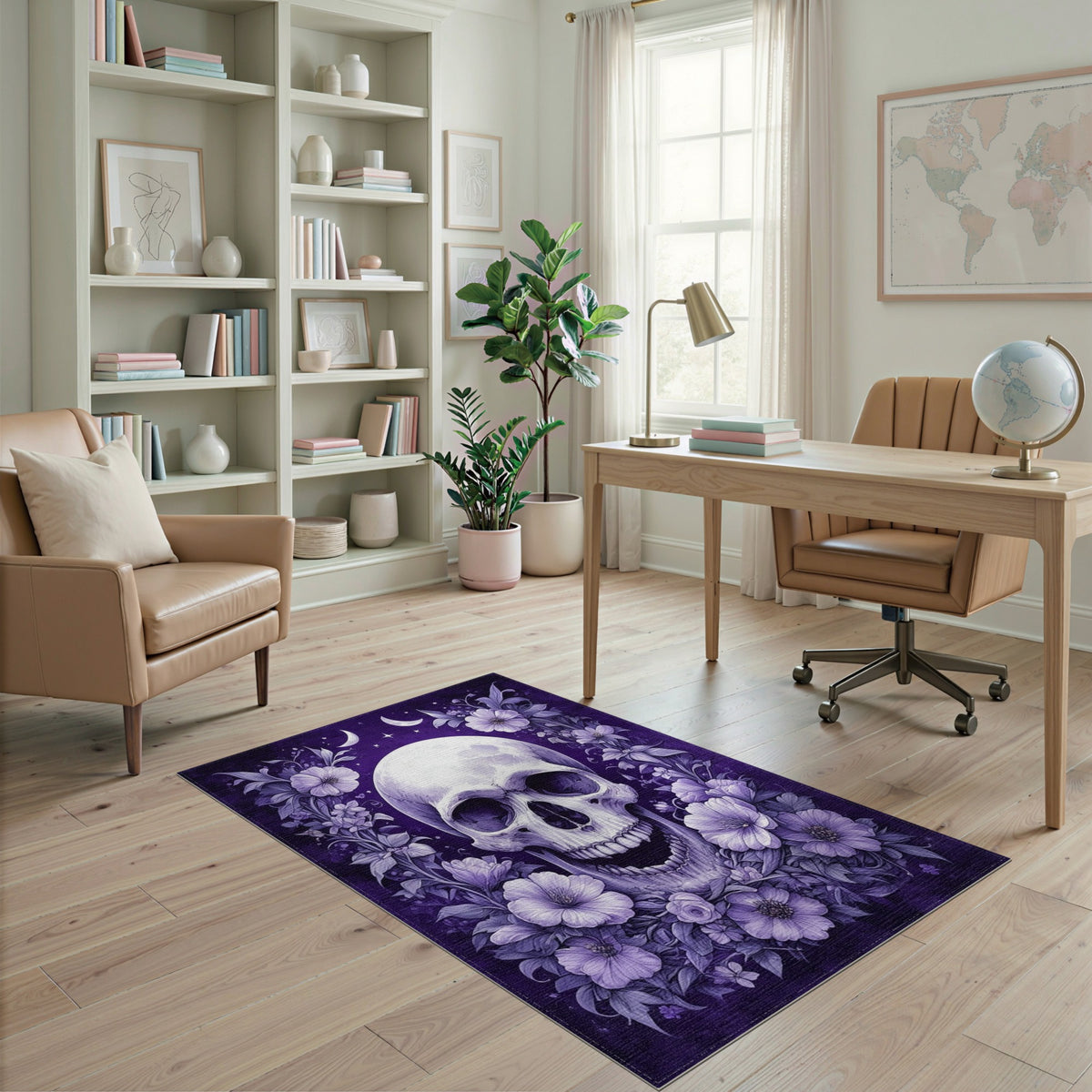 Floral Vintage Purple Floral Skull Area Rug