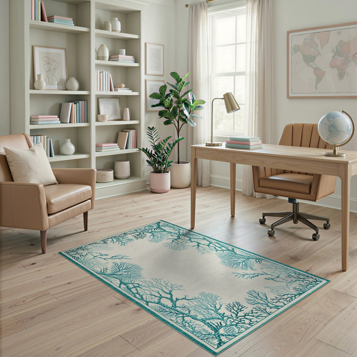 Teal Coral Coastal Area Rug