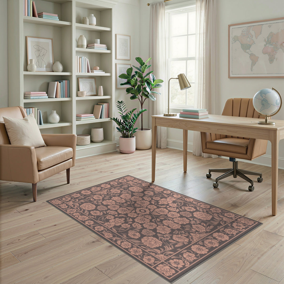 Pink Floral Vintage Washable No. 47 Area Rug