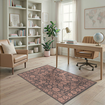 Pink Floral Vintage Washable No. 47 Area Rug