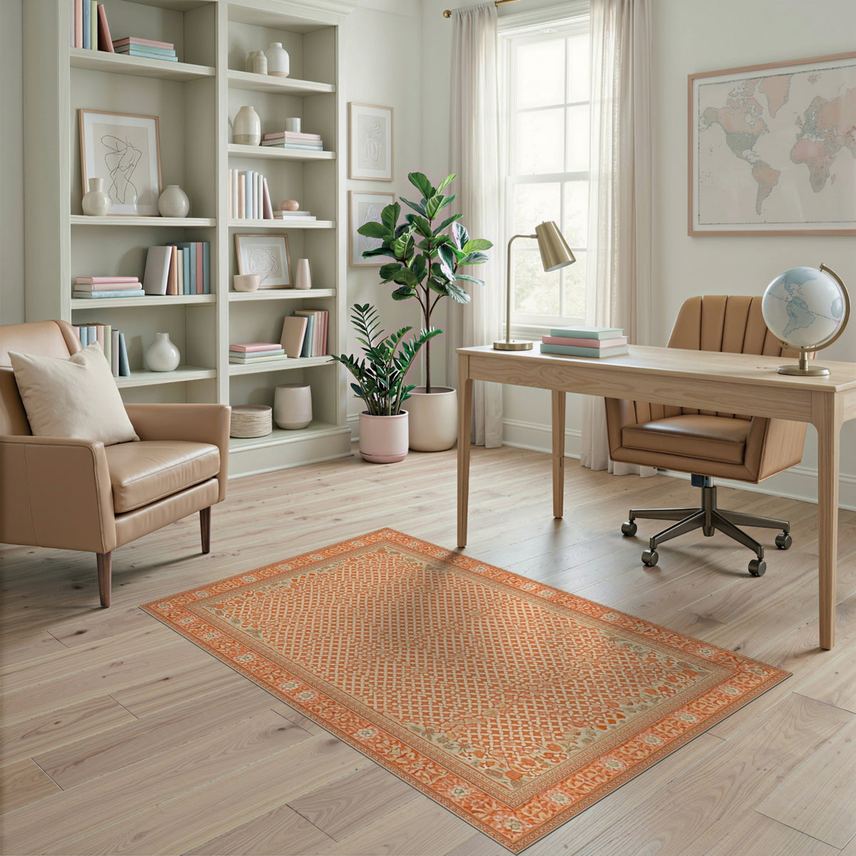 Orange Floral Vintage Lattice Area Rug